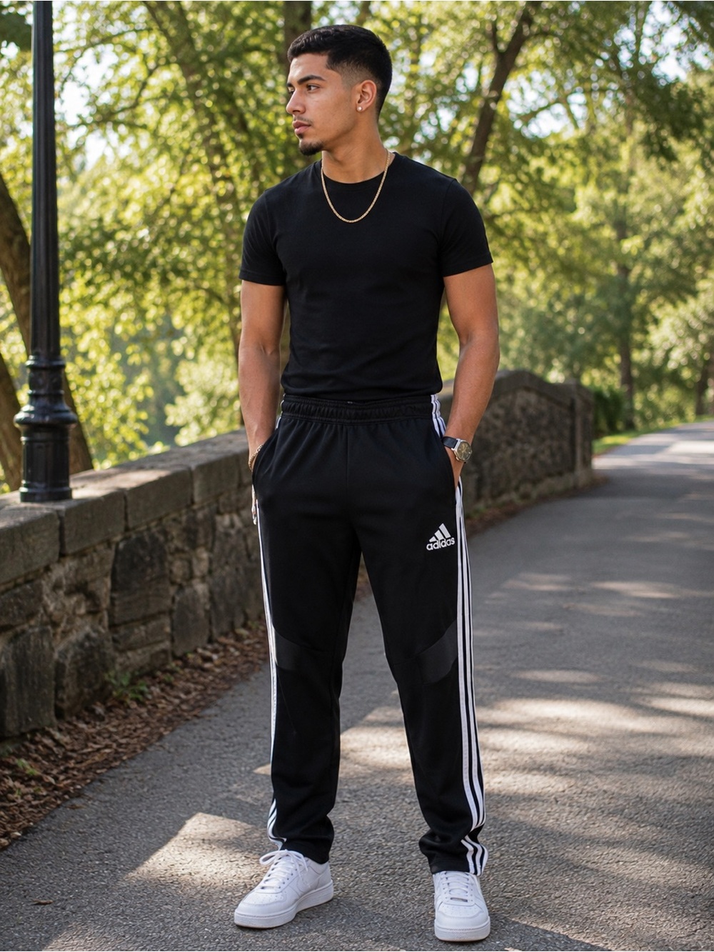 adidas Black Track Joggers with White Three-Stripes